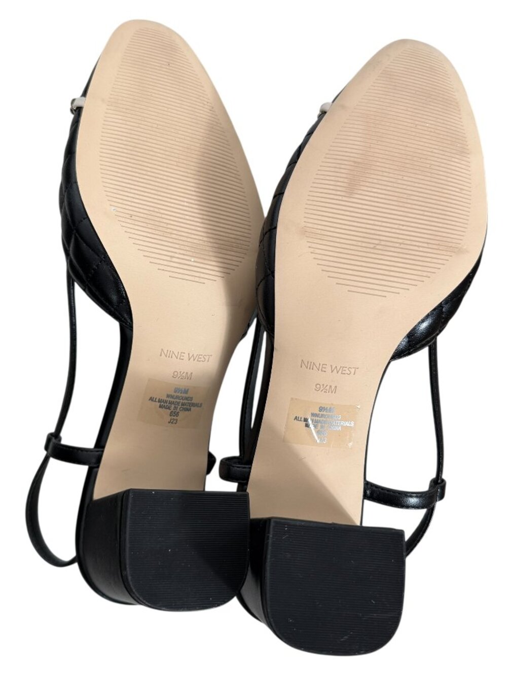 Nine West Pumps Block Heel Womens 9.5 Black Quilted Slingback Cap Toe Career - Picture 4 of 4
